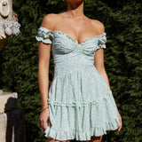 Run The World Off-Shoulder Mini Dress Floral Green