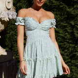 Run The World Off-Shoulder Mini Dress Floral Green