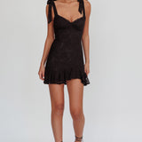 Emine Bow Shoulder Lace Mini Dress Black