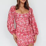 Beaujolais Long Sleeve Ruched Mini Dress Floral Pink