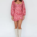 Beaujolais Long Sleeve Ruched Mini Dress Floral Pink