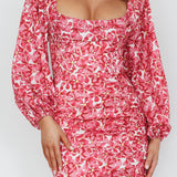 Beaujolais Long Sleeve Ruched Mini Dress Floral Pink
