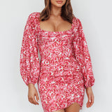 Beaujolais Long Sleeve Ruched Mini Dress Floral Pink
