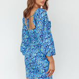 Beaujolais Long Sleeve Ruched Mini Dress Floral Blue