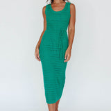 Wander Lust Crochet Midi Dress Green