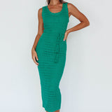 Wander Lust Crochet Midi Dress Green