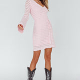 Wander Lust Long Sleeve Crochet Mini Dress Blush