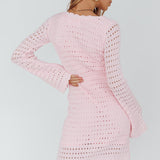 Wander Lust Long Sleeve Crochet Mini Dress Blush