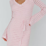Wander Lust Long Sleeve Crochet Mini Dress Blush