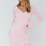 Wander Lust Long Sleeve Crochet Mini Dress Blush