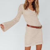 Wander Lust Long Sleeve Crochet Mini Dress Sand