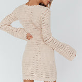 Wander Lust Long Sleeve Crochet Mini Dress Sand
