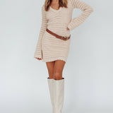 Wander Lust Long Sleeve Crochet Mini Dress Sand