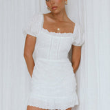 Bliss Moment Lace-Up Back Mini Dress White