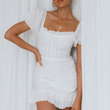 Bliss Moment Lace-Up Back Mini Dress White
