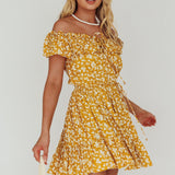 Andie Off-Shoulder Frill Dress Floral Yellow