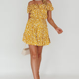 Andie Off-Shoulder Frill Dress Floral Yellow