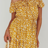 Andie Off-Shoulder Frill Dress Floral Yellow