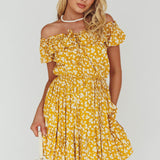 Andie Off-Shoulder Frill Dress Floral Yellow