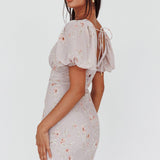 La Nena Shirred Mini Dress Floral Blush
