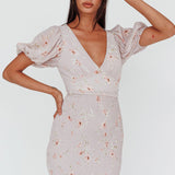 La Nena Shirred Mini Dress Floral Blush