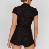 California Girl Short Sleeve Waist Tie Romper Black