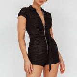 California Girl Short Sleeve Waist Tie Romper Black