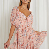 Vista Del Mar Tied Bust Mini Dress Floral Pink