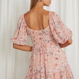 Vista Del Mar Tied Bust Mini Dress Floral Pink