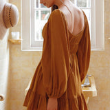 Vista Del Mar Tied Bust Mini Dress Tan