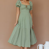 Chablis Gathered Bust Puff Sleeve Midi Dress Sage