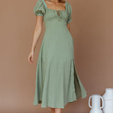 Chablis Gathered Bust Puff Sleeve Midi Dress Sage