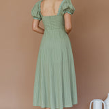 Chablis Gathered Bust Puff Sleeve Midi Dress Sage