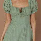 Chablis Gathered Bust Puff Sleeve Midi Dress Sage