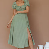 Chablis Gathered Bust Puff Sleeve Midi Dress Sage