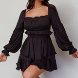Alabama Long Sleeve Satin Romper Black