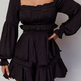 Alabama Long Sleeve Satin Romper Black