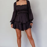 Alabama Long Sleeve Satin Romper Black