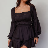 Alabama Long Sleeve Satin Romper Black