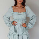 Alabama Long Sleeve Satin Romper Pistachio