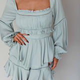 Alabama Long Sleeve Satin Romper Pistachio