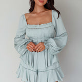 Alabama Long Sleeve Satin Romper Pistachio