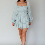 Alabama Long Sleeve Satin Romper Pistachio