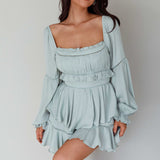 Alabama Long Sleeve Satin Romper Pistachio