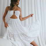 Just Cruise Cut-Out Bodice Midi Dress White