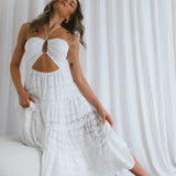 Just Cruise Cut-Out Bodice Midi Dress White