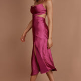 Midnight Muse Strappy Back Midi Dress Fuchsia