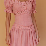Elowen Lace Trim Puff Sleeve Mini Dress Blush