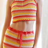 Soul Sister Fringe Hem Crochet Midi Skirt Red