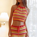 Soul Sister Tied Back Crochet Crop Top Red
